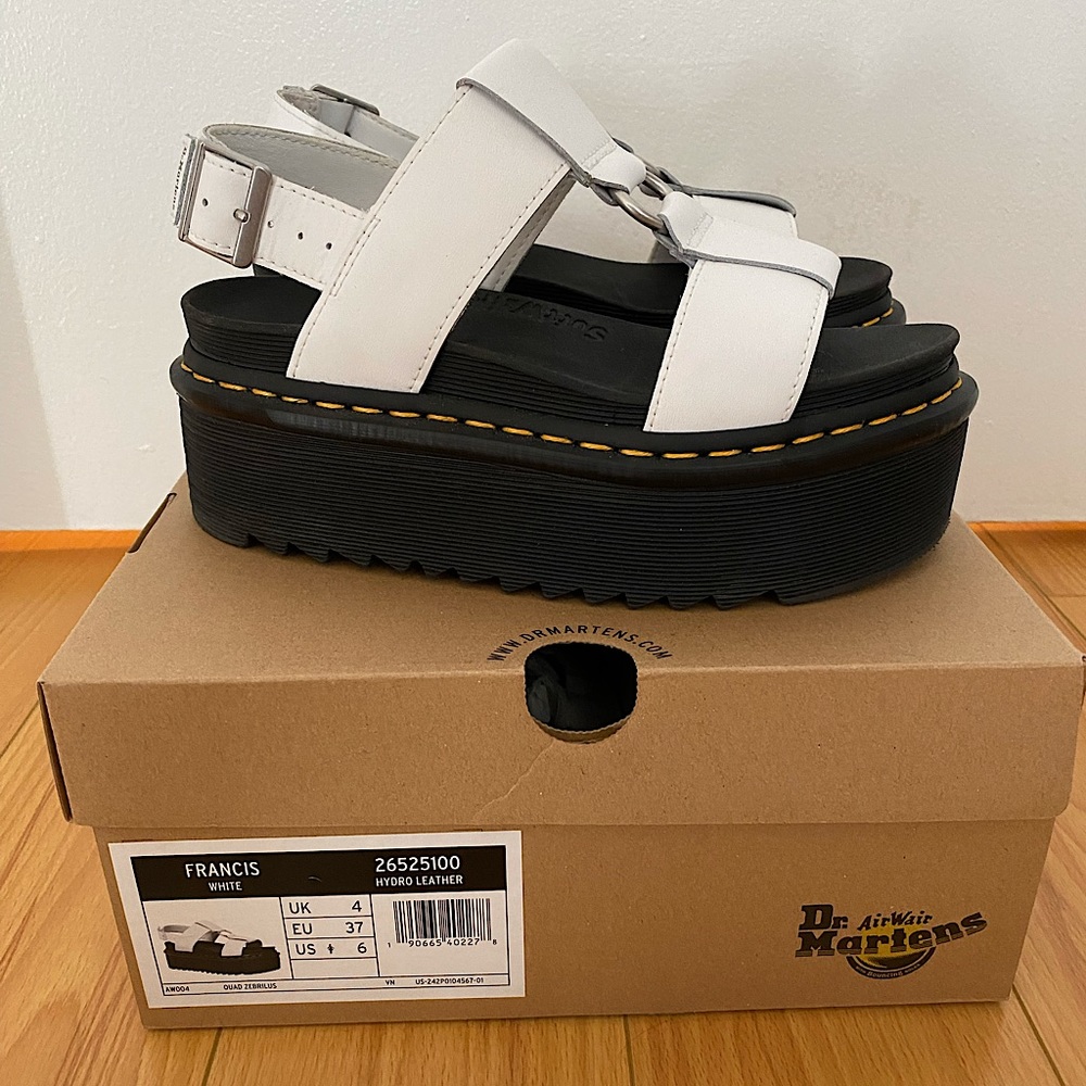 Dr. Martens Francis Platform Sandal - White strap, Size 6, Fits 6.5-7 imo.
